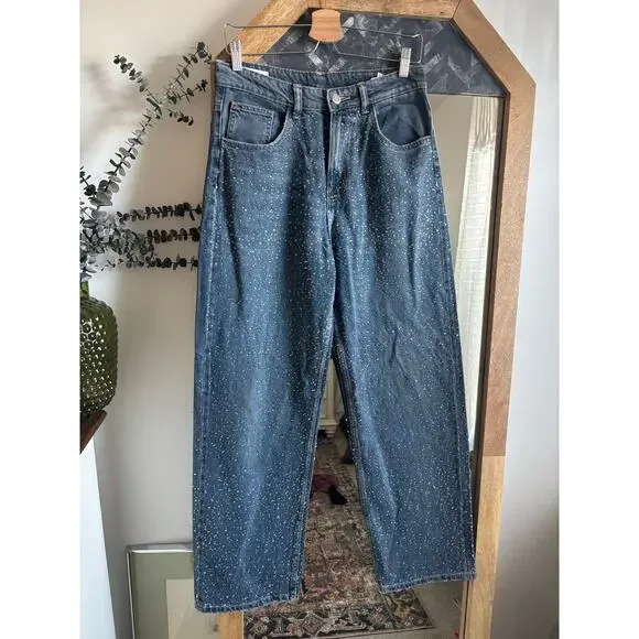 Zara Rhinestone Covered Relaxed Fit Baggy Jeans - Picture 2 of 10